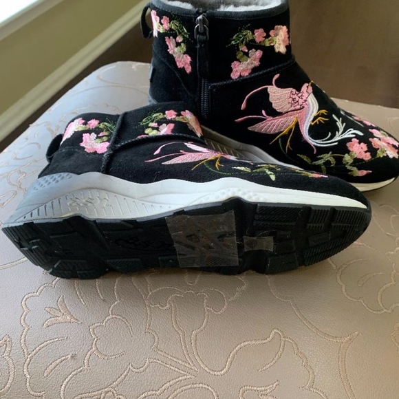 Ash Muse Embroidered Shearling Booties Black Size - Picture 4 of 5